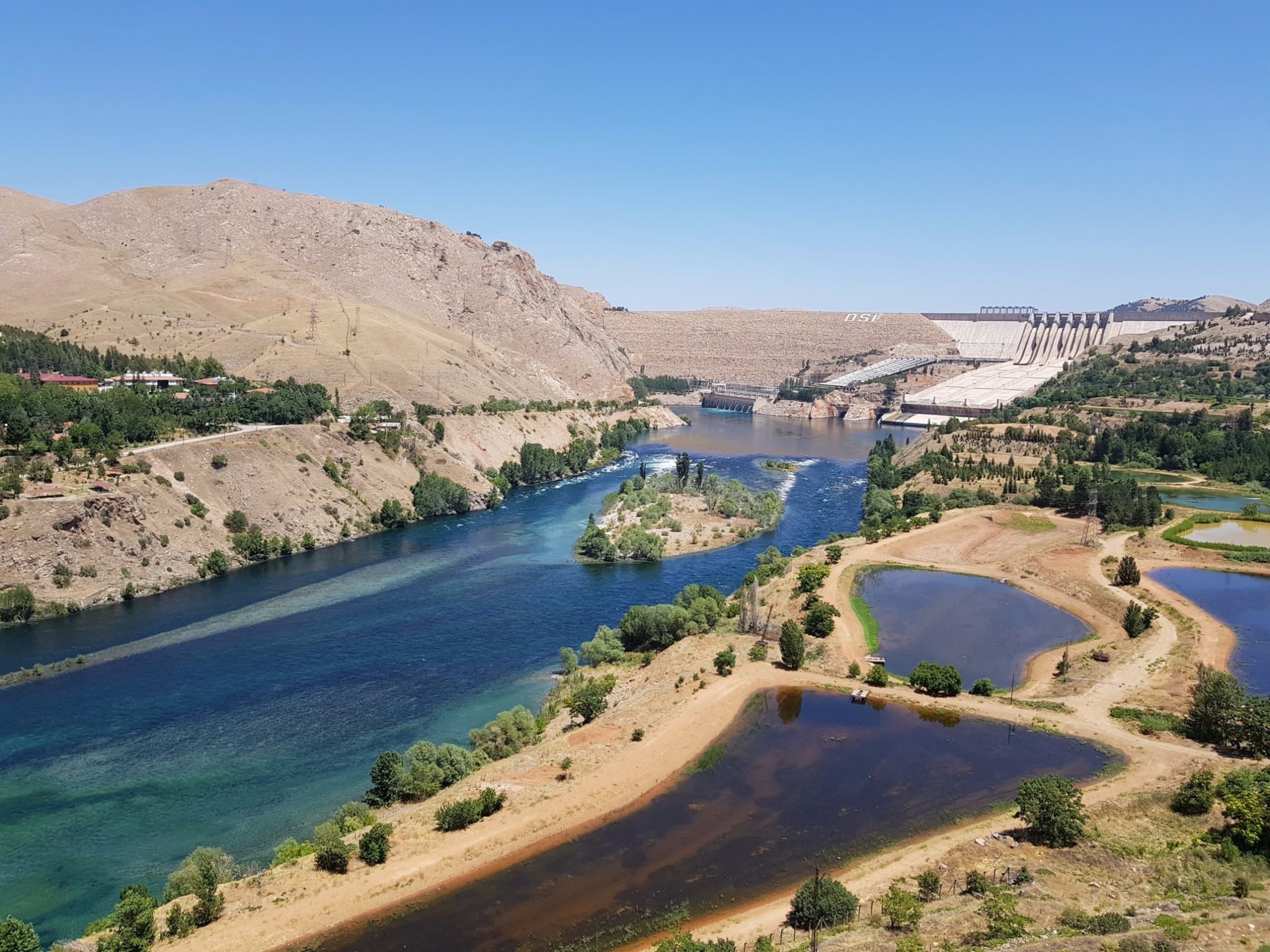 Panoramic view of Elazığ city with Harput Castle in the distance and Hazar Lake nearby